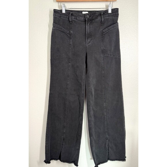 WASH LAB Front Slit Straight Brushed Black Women's Size 30 Jeans Wide Leg Panels - Picture 3 of 15